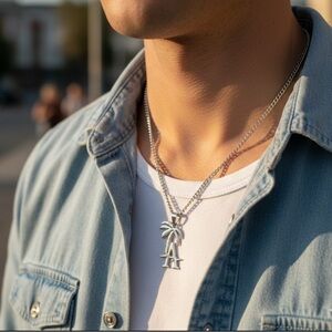 Silver Palm Tree Initial Necklace